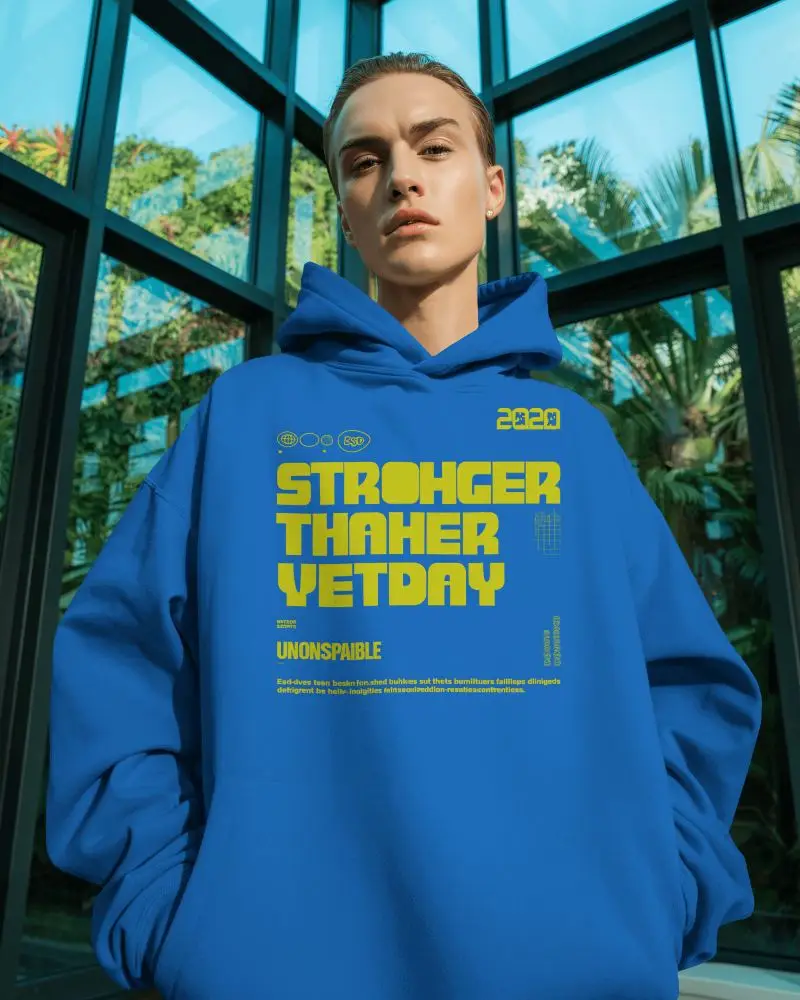 Botanical Urban Hoodie Mockup Featuring Cool Model Surrounded By Tropical Plants