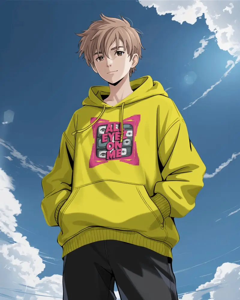 Anime Hoodie Mockup Male Model Standing Under Blue Sky In Relaxed Casual Style