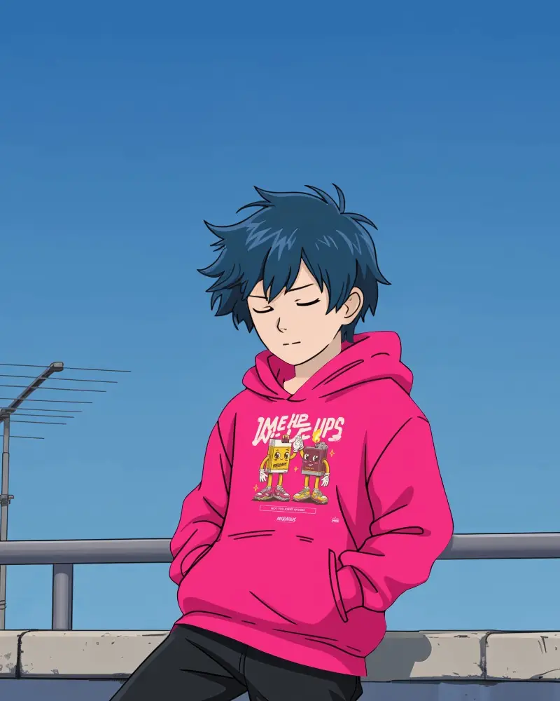 Rooftop Anime Hoodie Mockup Boy Relaxing In Bright Clear Sky Setting