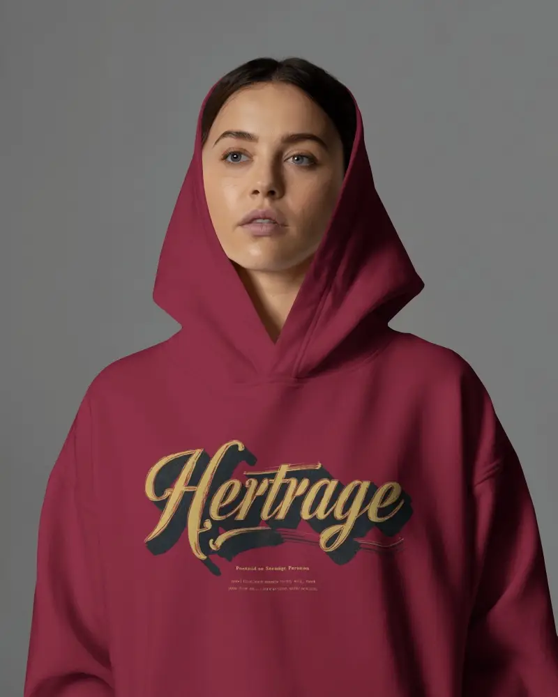 Studio Lit Grey Hoodie Mockup Female Model Hood Up Front View Minimal Fashion Style