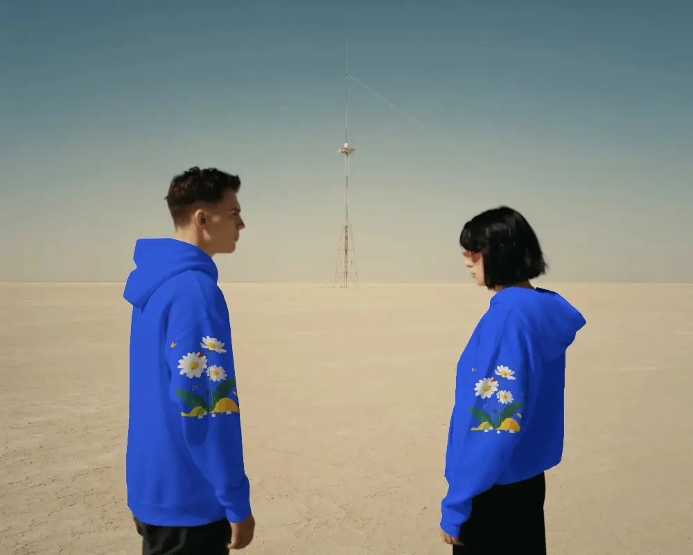 Unisex Hoodie Mockup Summer Desert Background Minimalist Streetwear Fashion Style