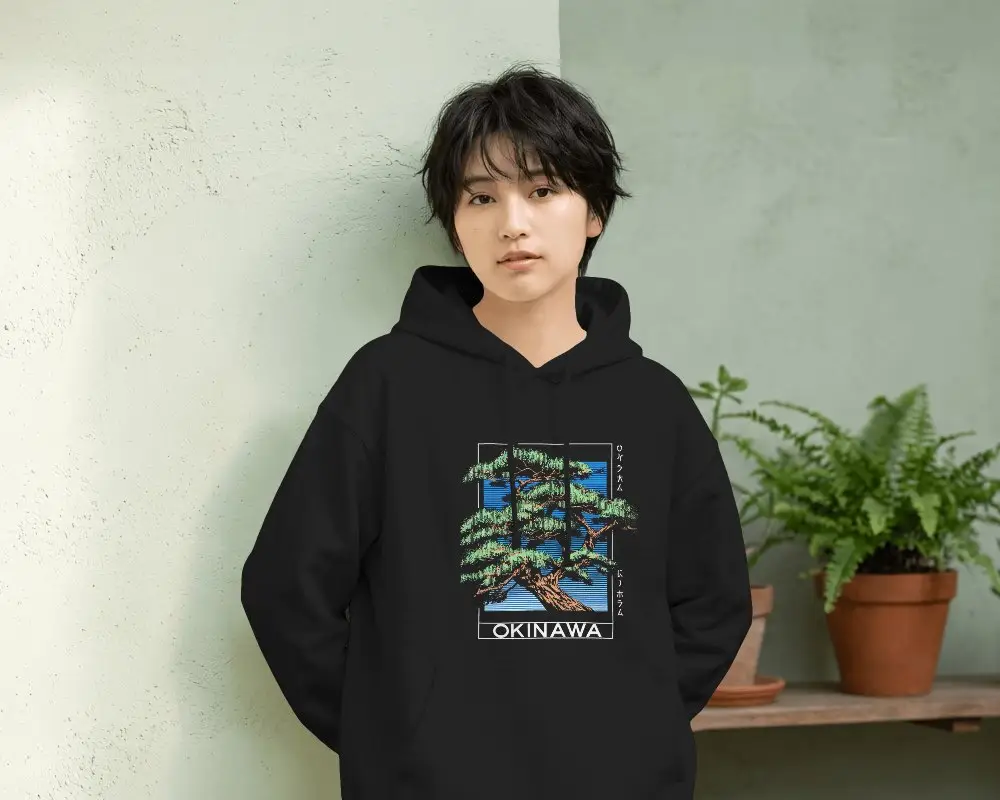 Soft Lifestyle Hoodie Mockup Young Model Standing Against Pastel Wall With Natural Daylight