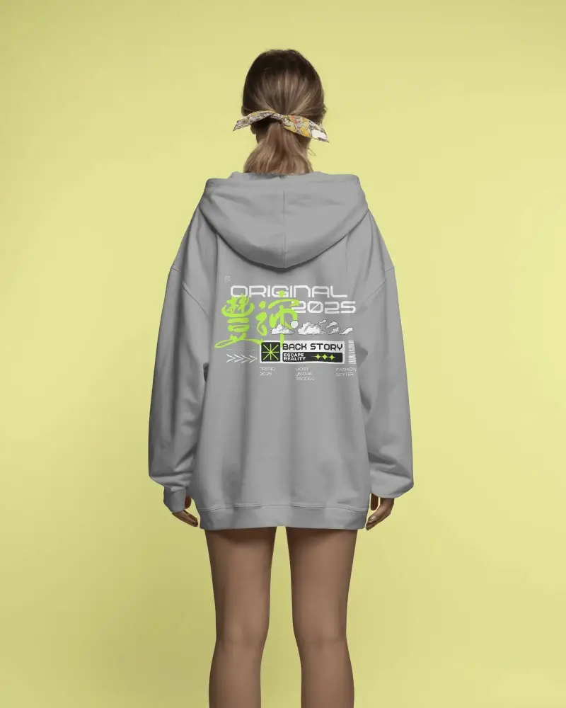 Trendy Womens Hoodie Pullover Mockup For Fashion Designs Backside Model