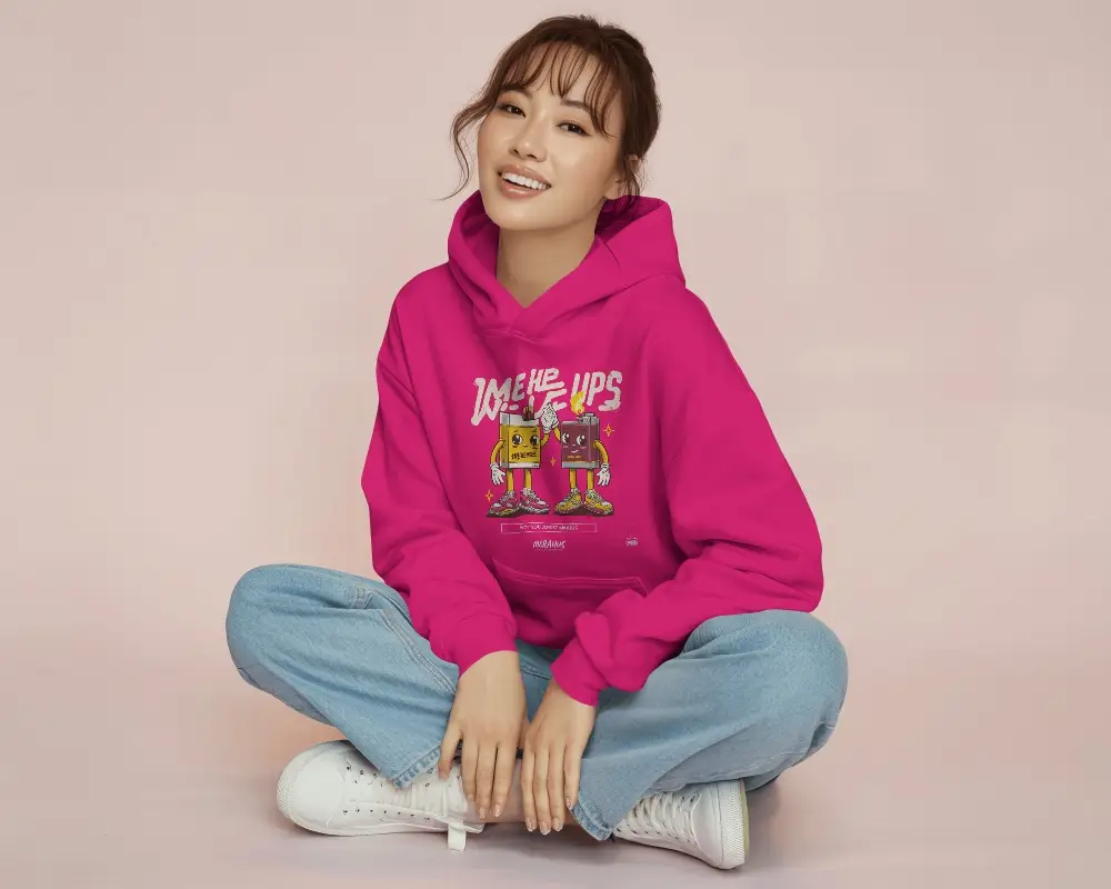 Pastel Studio Hoodie Mockup Female Model Sitting Cross Legged On Floor