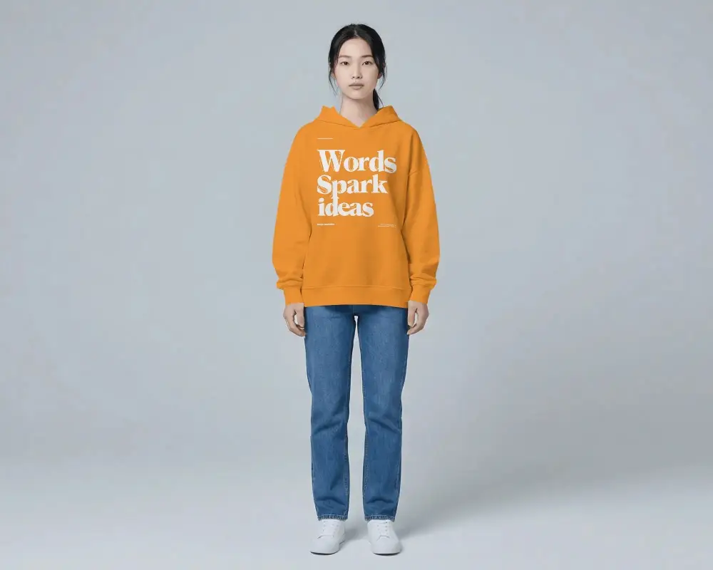 Comfortable Casual Women Hoodie Mockup With Relaxed Fit Long Sleeve Cotton Blend Fabric