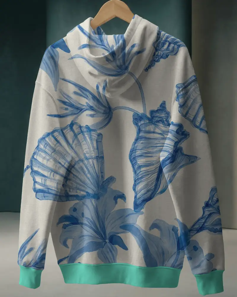 Comfortable Relaxed Fit Casual Pullover Hoodie Mockup Rib Knit Cuffs And Waistband