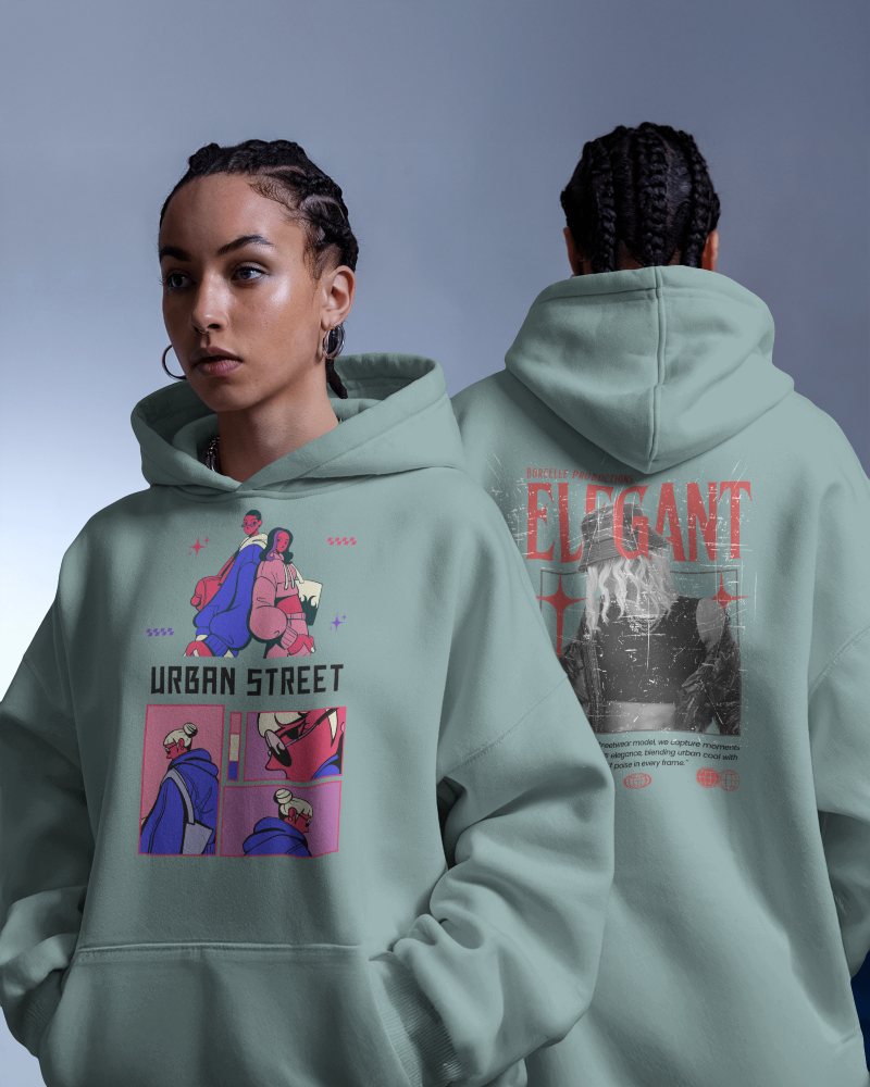 Dual View Hoodie Mockup Front And Back Design With Vibrant Urban Aesthetic