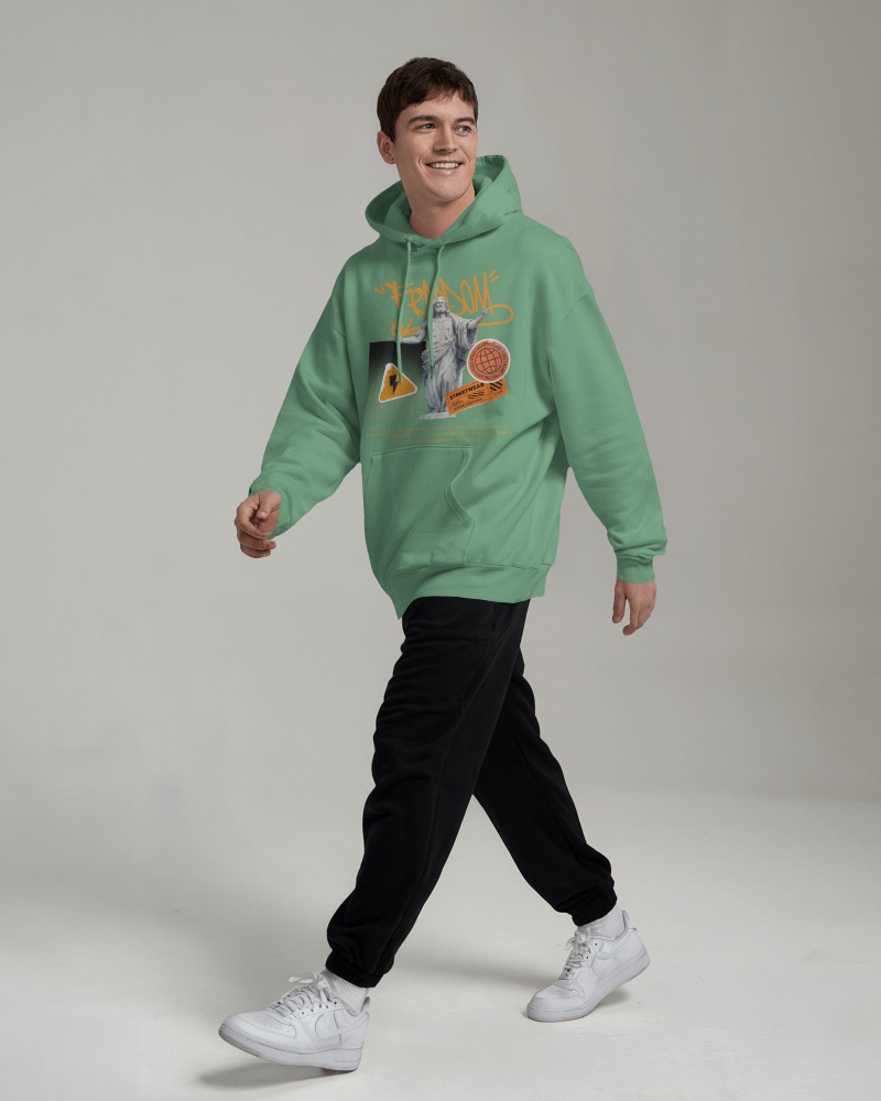 Minimal Background Hoodie Mockup Stylish Green Apparel With Graphic Details