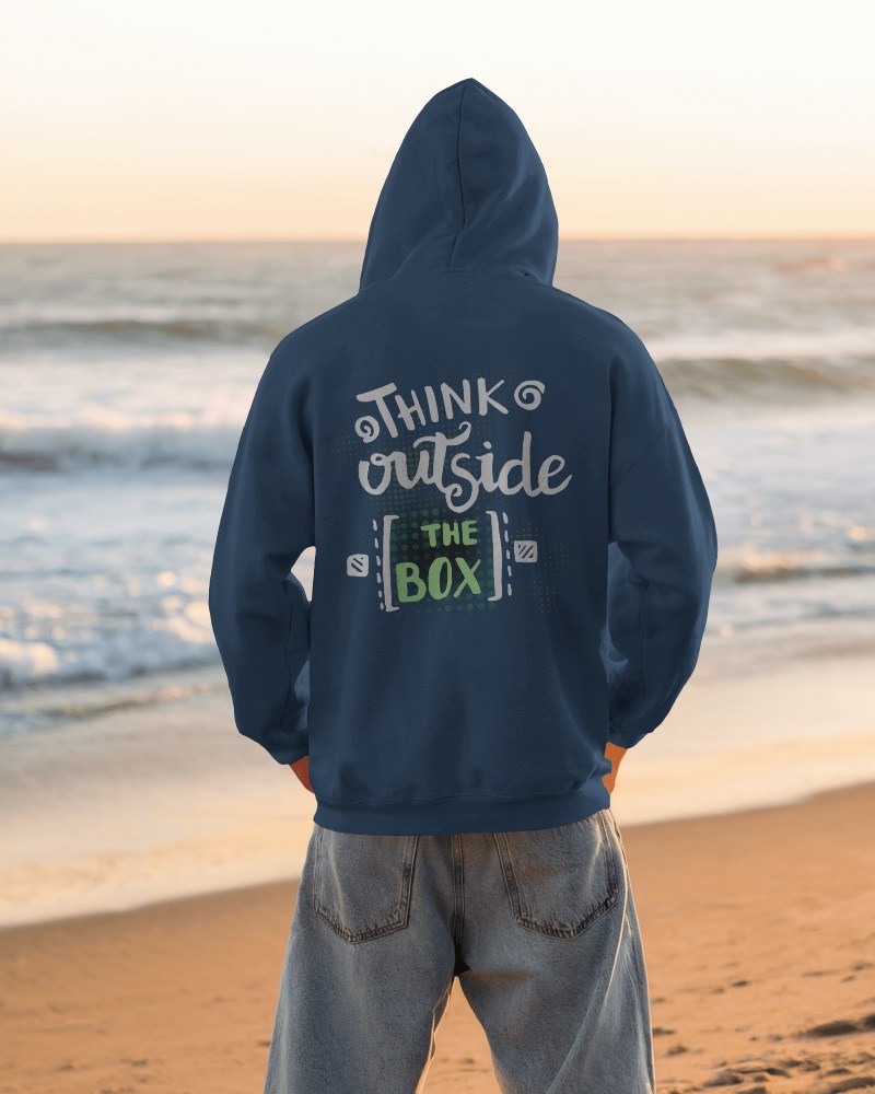 Coastal Vibes Hoodie Mockup Relaxed Fit Think Outside The Box Graphic Print