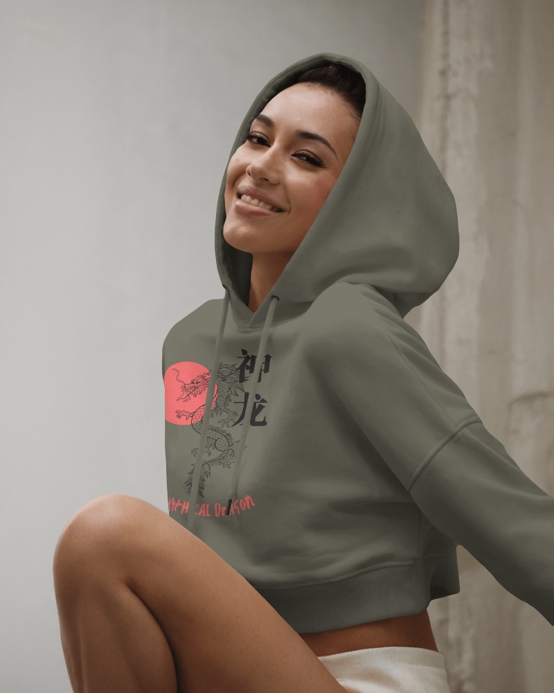 Relaxed Fit Hoodie Mockup Female Model Smiling In Urban Setting Stylish Minimalist Design