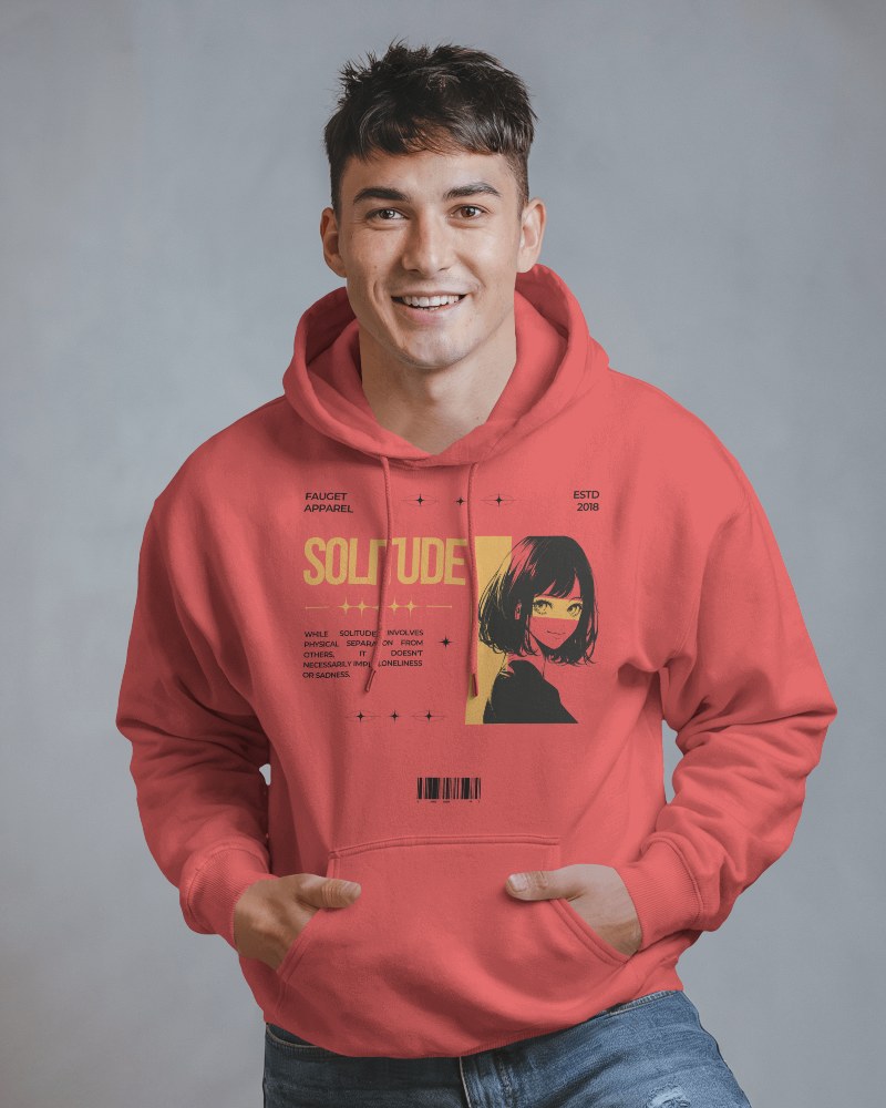 Anime Graphic Hoodie Mockup Bold Colors Male Model In Relaxed Pose Trendy Style