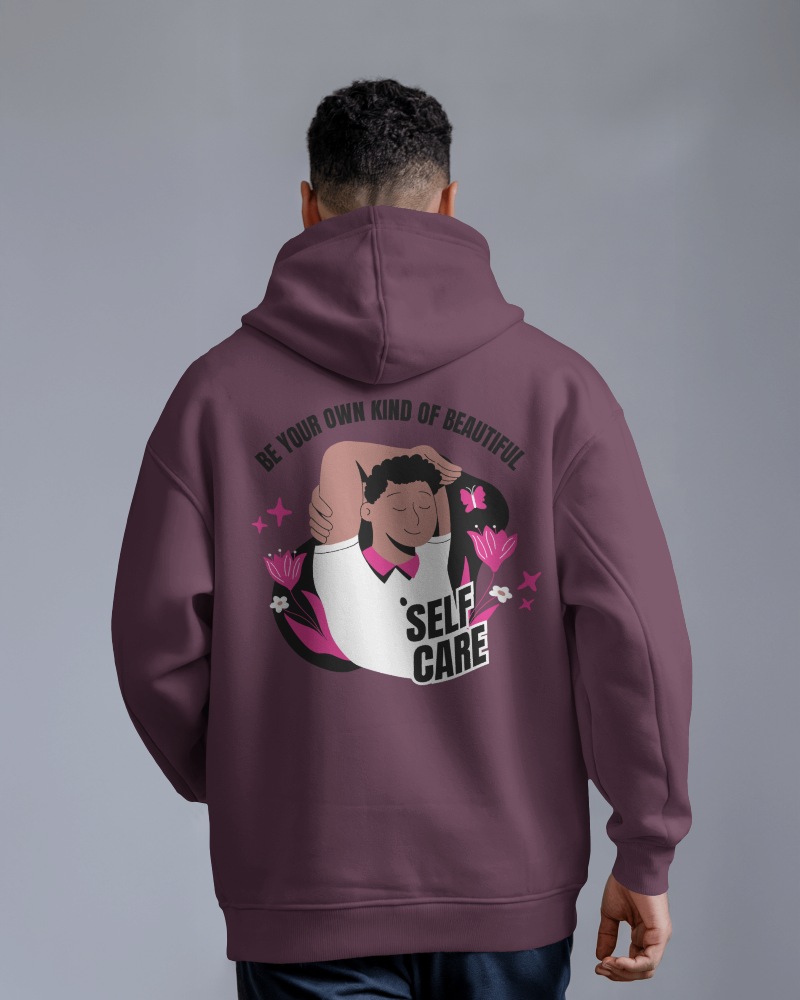 Urban Fashion Hoodie Mockup Male Model In Cozy Casual Wear With Bold Self Love Illustration And Motivational Quote