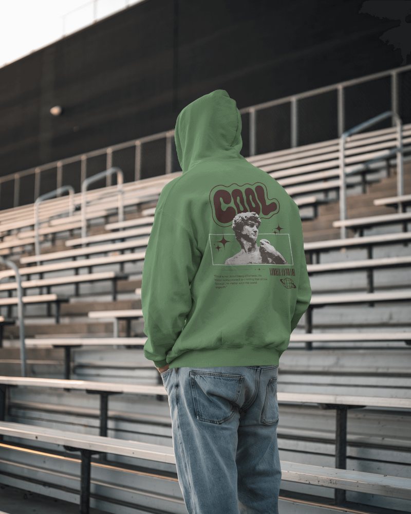 Outdoor Stadium Hoodie Mockup Male Model Wearing Green Hoodie In Urban Setting