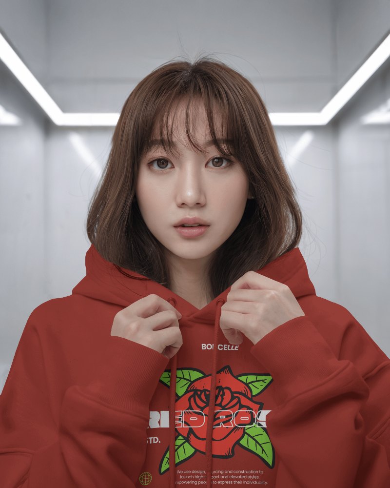 Urban Fashion Hoodie Mockup Female Model With Rose Design