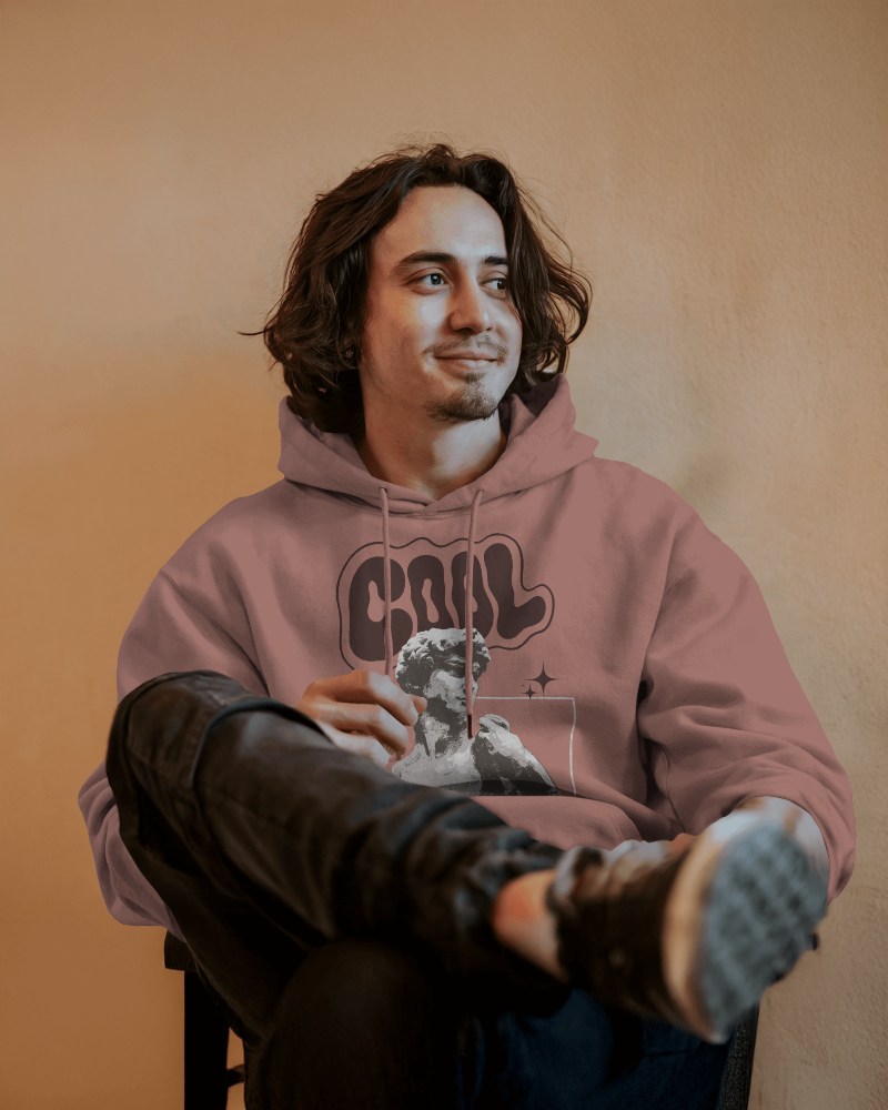 Casual Male Hoodie Mockup Pink Graphic Comfortable Loo