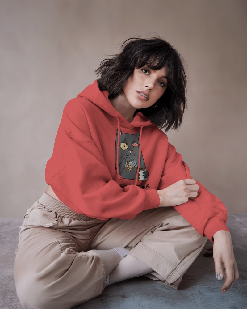 Relaxed Female Hoodie Mockup Red Kitten Print