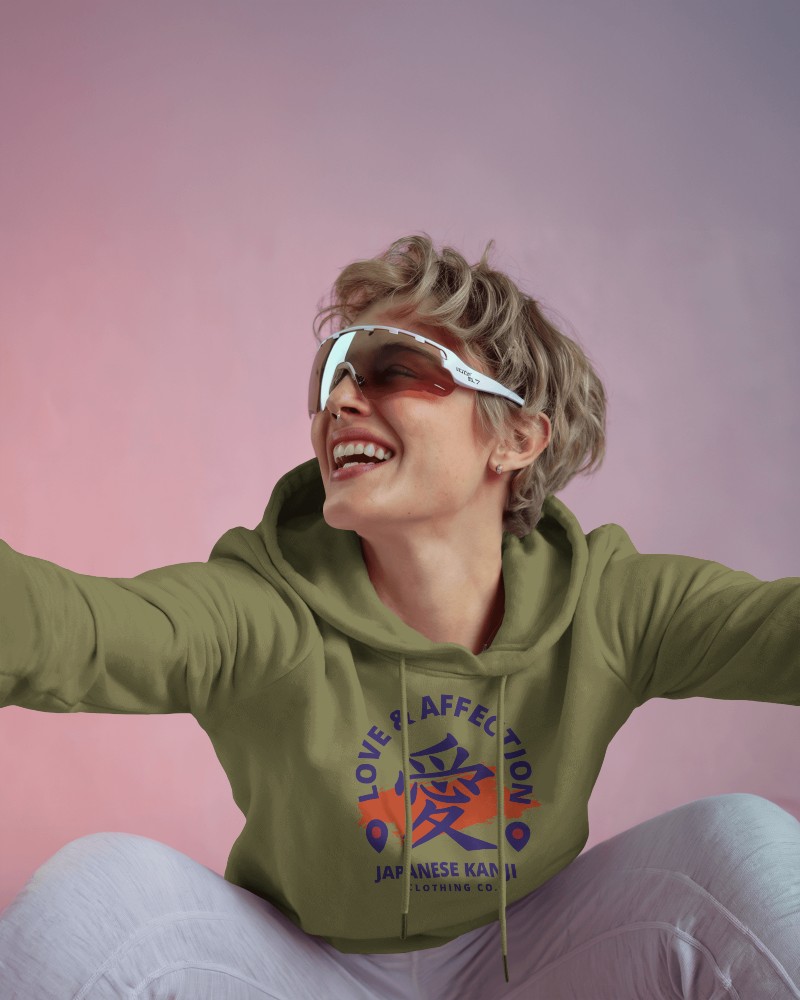 Olive Green Hoodie Mockup Female Model Japanese Clothing Co Branding