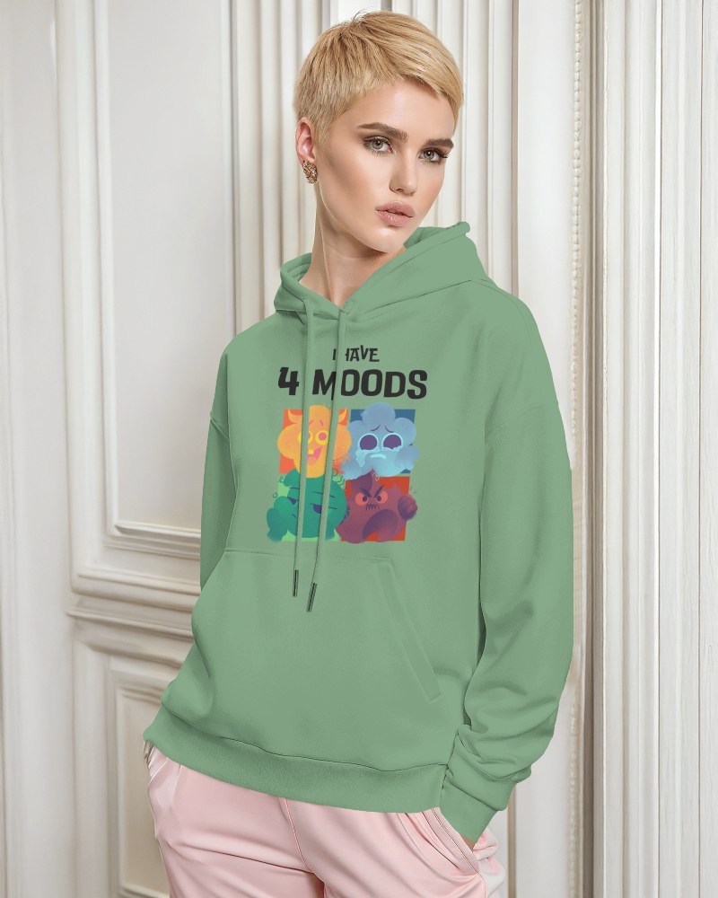 Cool Emotional Art Green Hoodie Mockup Female Model Street Fashion