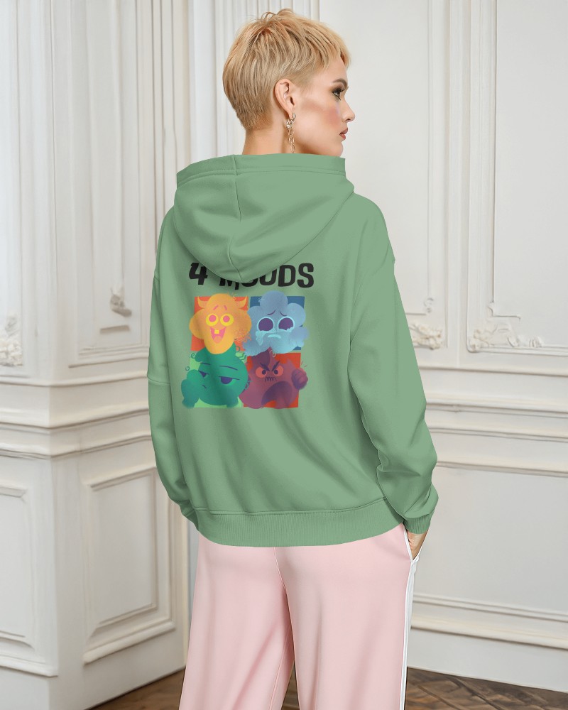 Eye Catching Emotional Monsters Green Hoodie Mockup Female Model Back Casual