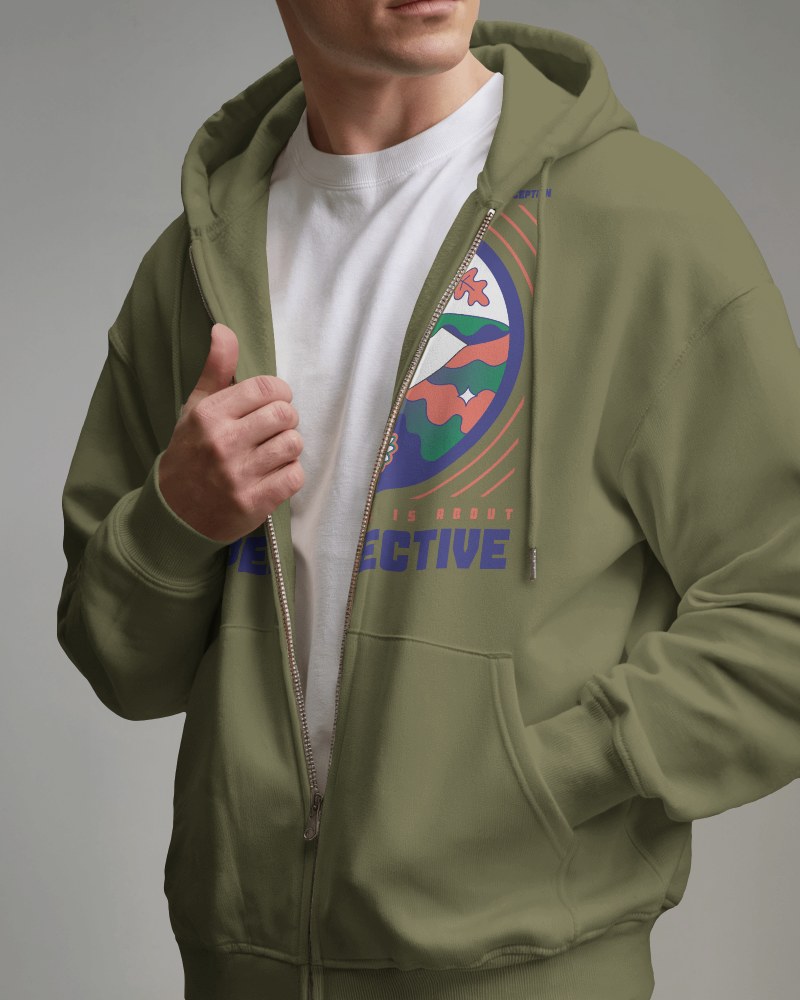 Trendy Zip Up Hoodie Mockup Male Model Showcasing Dynamic Logo Design Comfortable Fit Modern Look