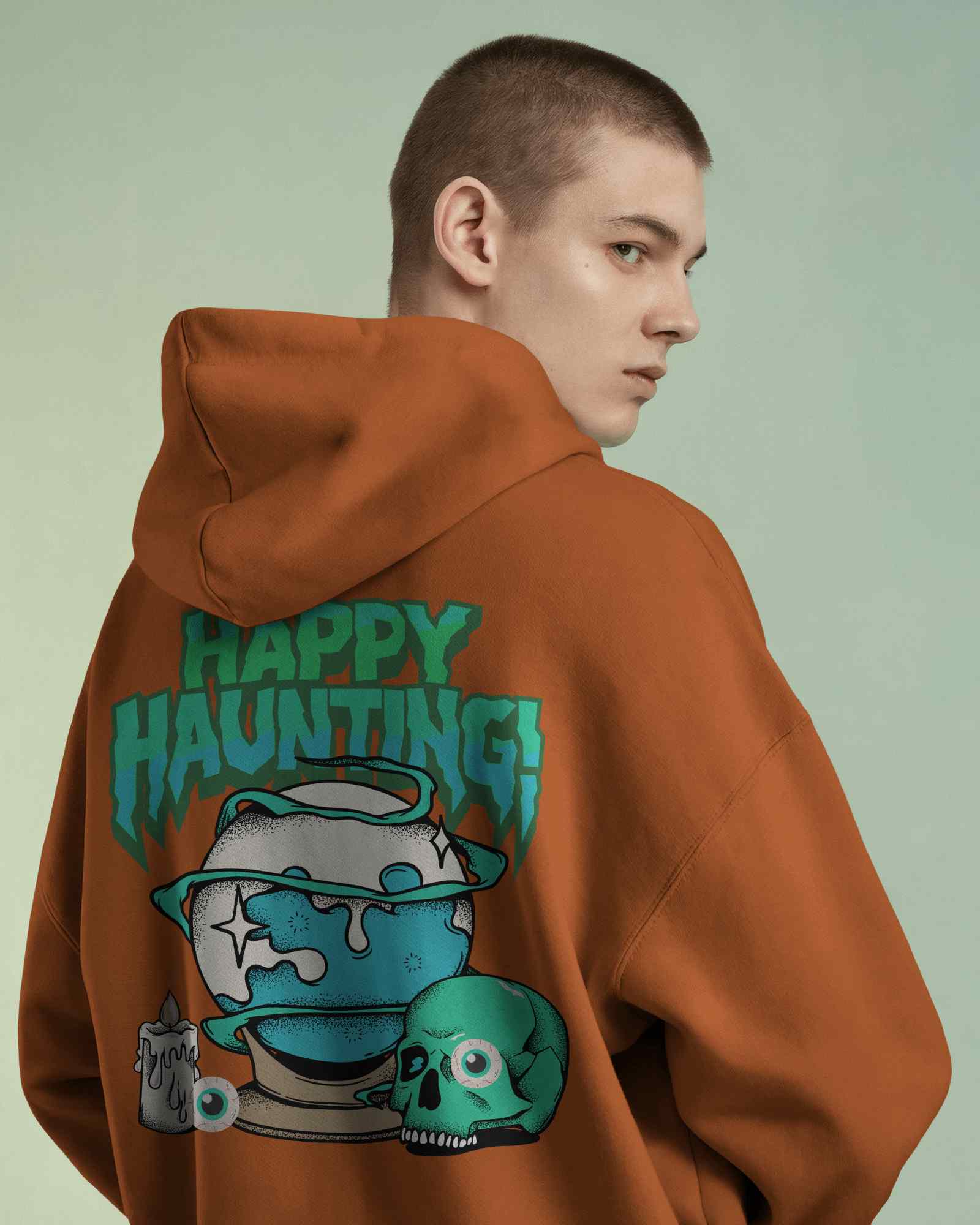 Moody Urban Hoodie Mockup Female Model In Oversized Hoodie With Hood Up Gritty Cityscape Background Modern And Edgy Streetwear