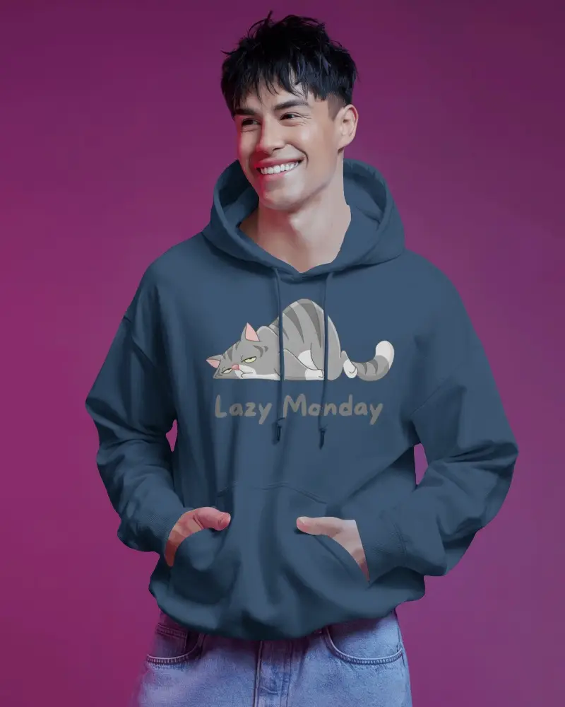 Cheerful Male Model Hoodie Mockup With Purple Background