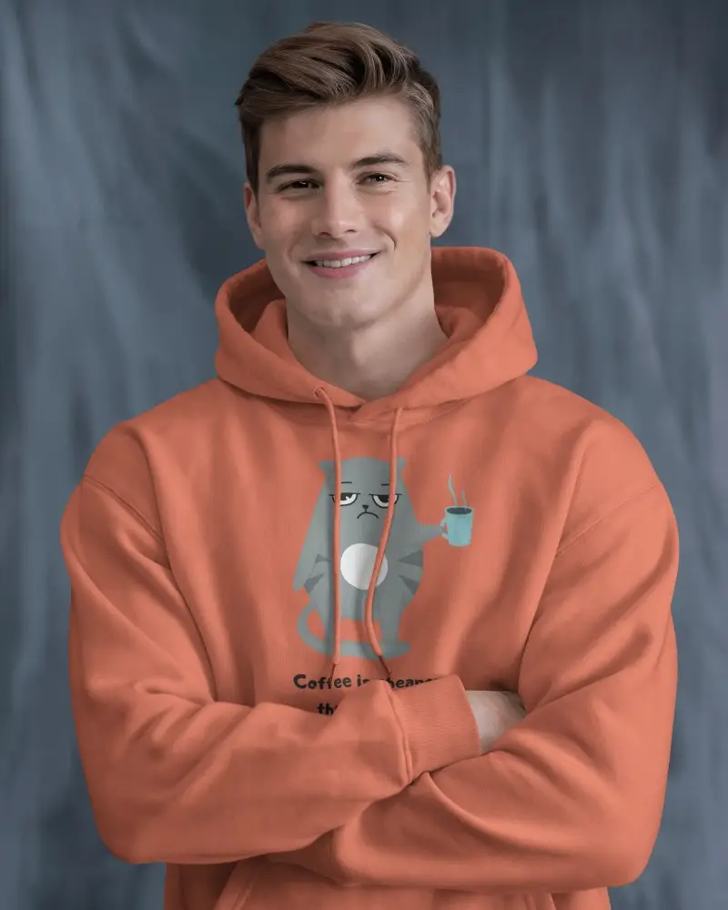 Cozy White Hoodie Mockup On Handsome Man In Light Filled Studio Perfect For Casual Wear Branding