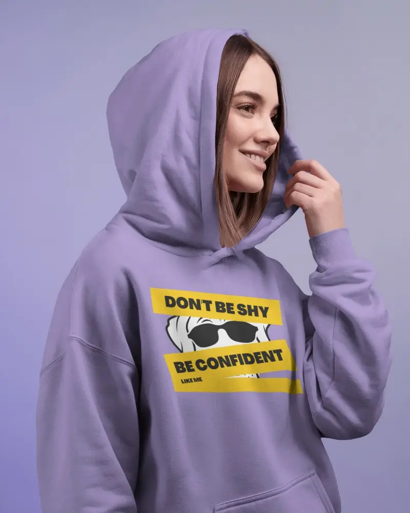 Casual Womenswear Hoodie Mockup With Light Color Studio And Genuine Smile On Fashion Forward Model