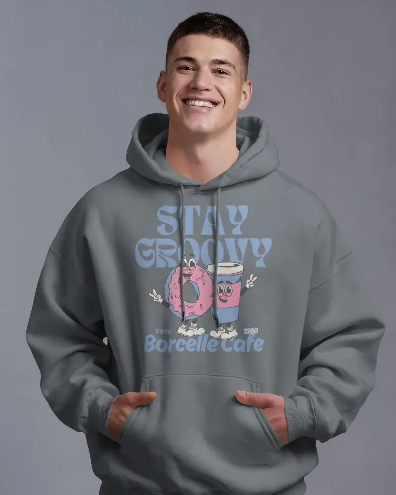 Photorealistic Hoodie Mockup For Men Featuring Comfortable Fit And Relaxed Pose In Soft Studio Lighting