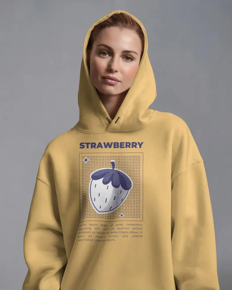 Confident Womens Hoodie Mockup Featuring Model With Hood Up In Modern Neutral Toned Photo Studio