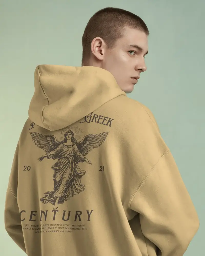 Back View Hoodie Mockup With Buzzcut Male Model In Hoodie And Muted Green Gradient Background