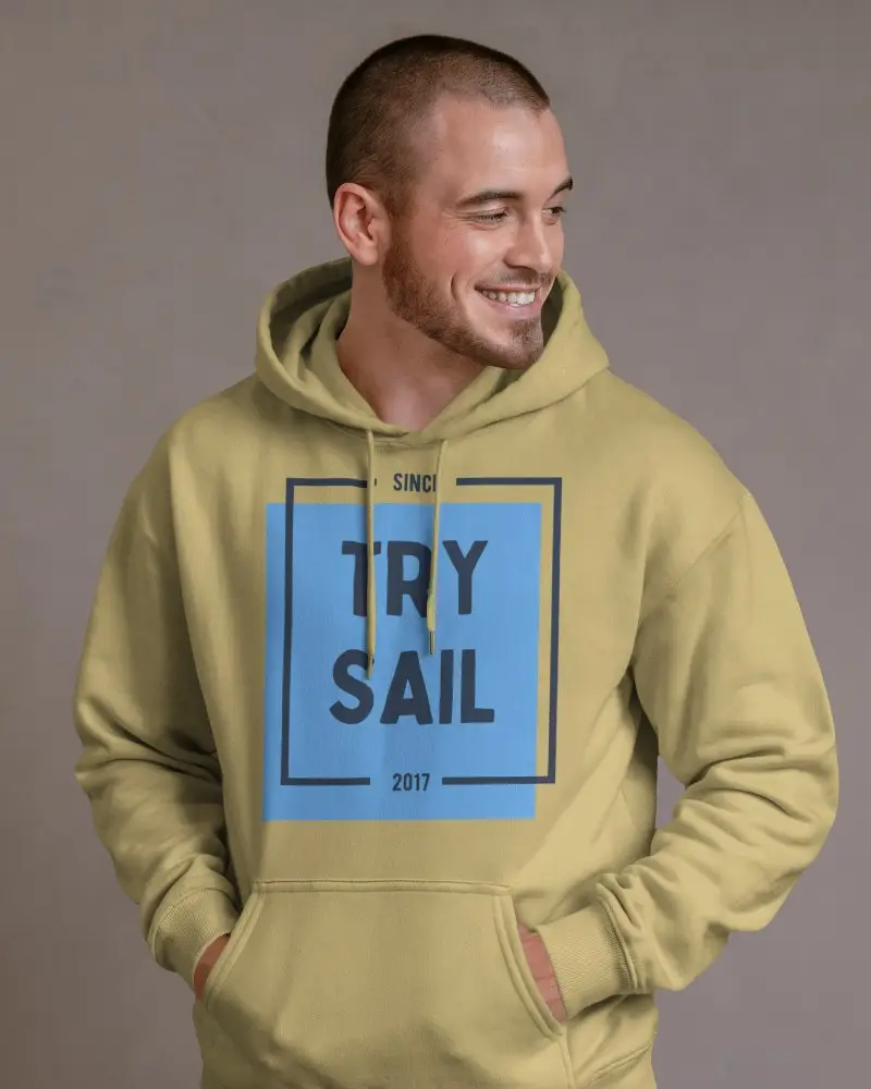 Front View Hoodie Mockup Male Model Smiling In Hoodie With Kangaroo Pocket