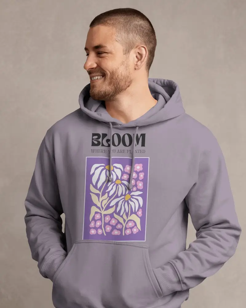 Soft Studio Hoodie Mockup Smiling Male Model In Hoodie On Warm Beige Background