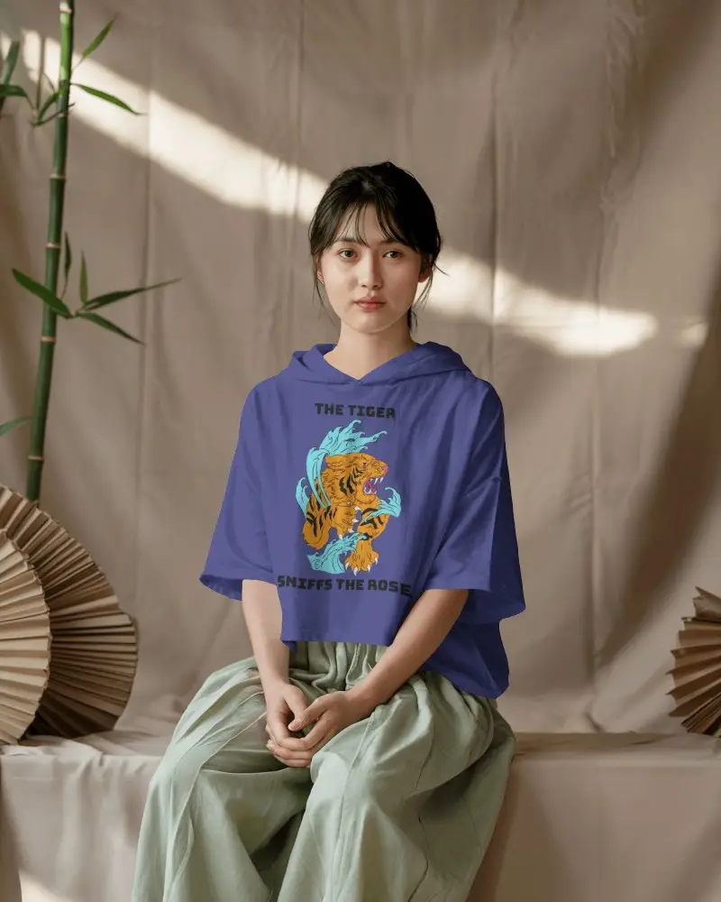 Natural Light Hoodie Mockup Female Model Sitting Peacefully In Zen Inspired Setting