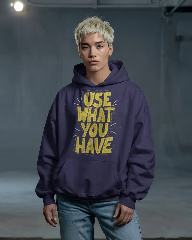 Neutral Background Hoodie Mockup Modern Male Model With Blonde Hair Wearing Minimalist Apparel