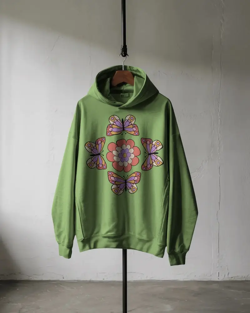 Front View Urban Style Hoodie Mockup On Standalone Hanger In Natural Light