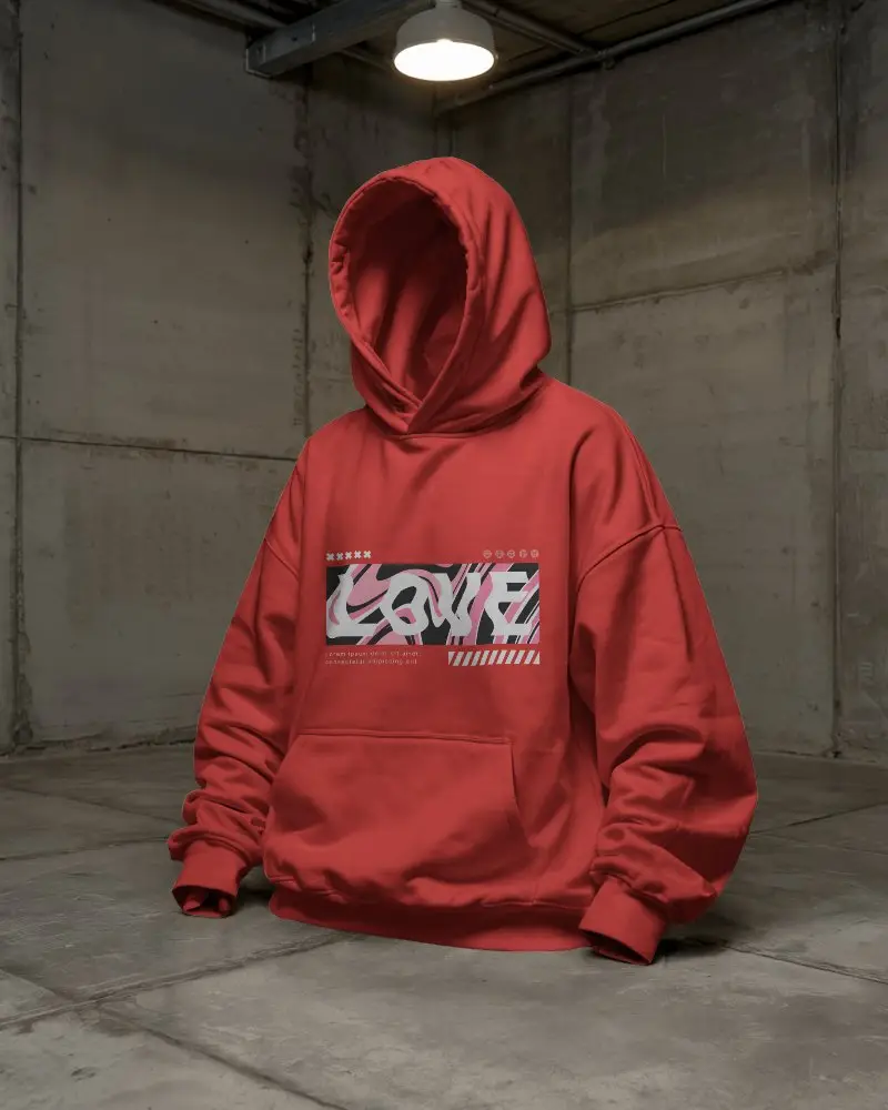 Blank Hooded Sweatshirt Mockup On Warehouse Floor For Urban Streetwear Designs
