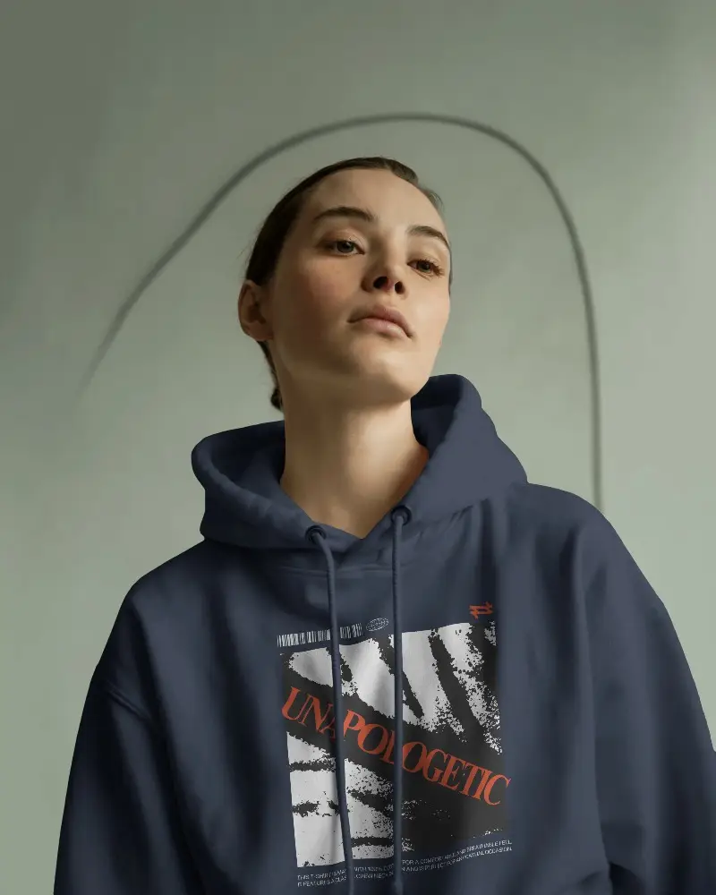 Stylish Woman With Short Hair And Hoodie Mockup For Logo Design