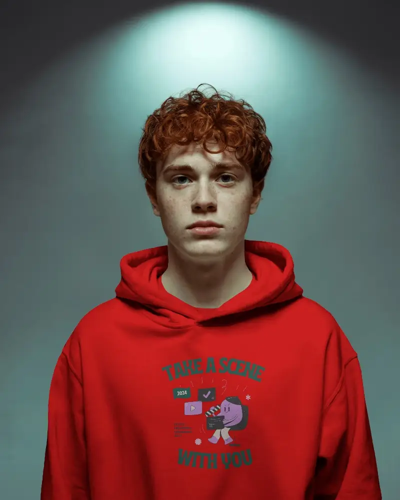 Front Facing Red Haired Male Model Presenting Hoodie Mockup