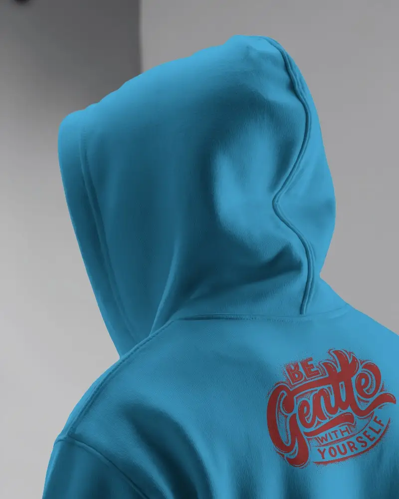 Detailed Back View Of White Hoodie Mockup With Hood Up