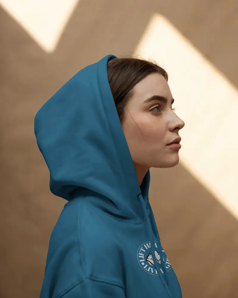 Side Profile Hoodie Mockup Woman Wearing White Hoodie