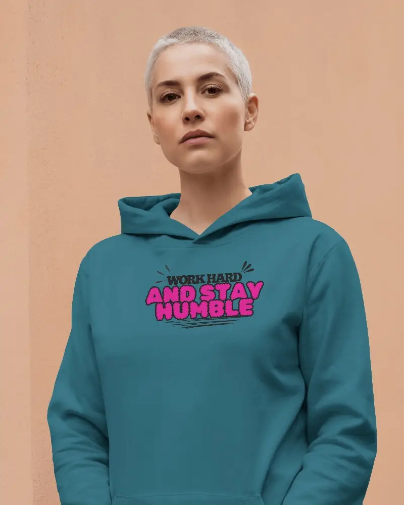 Custom Design White Hoodie Worn By Short Haired Female Model