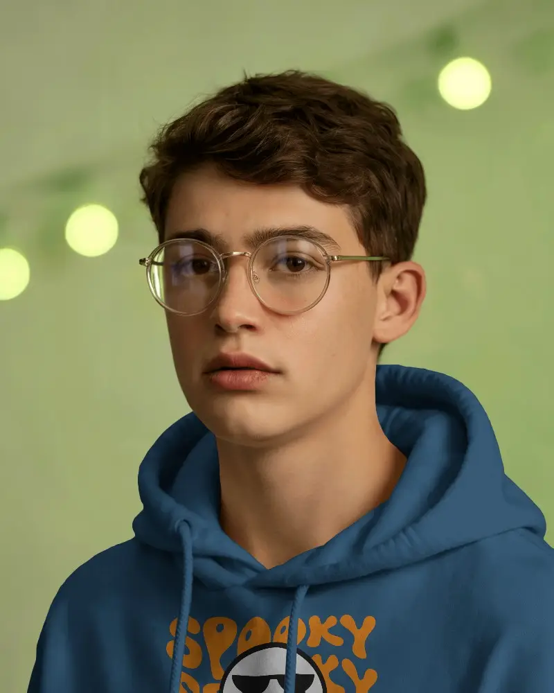 White Hoodie Design Mockup On Smart Looking Young Male With Neon Backdrop Perfect For Student And Casualwear Marketing