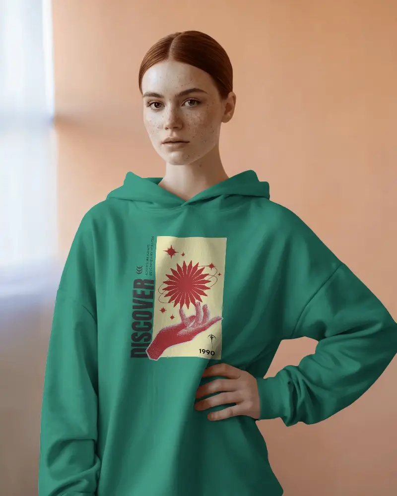 Female Hoodie Mockup Redhead Model In Soft Light Perfect For Beauty And Lifestyle Apparel Showcase