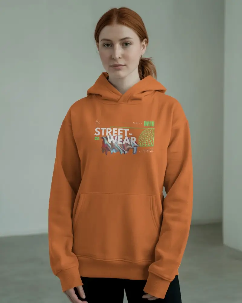 Stylish Womens Hoodie Template Featuring Red Haired Model In Serene Interior Fashion Brand Ready