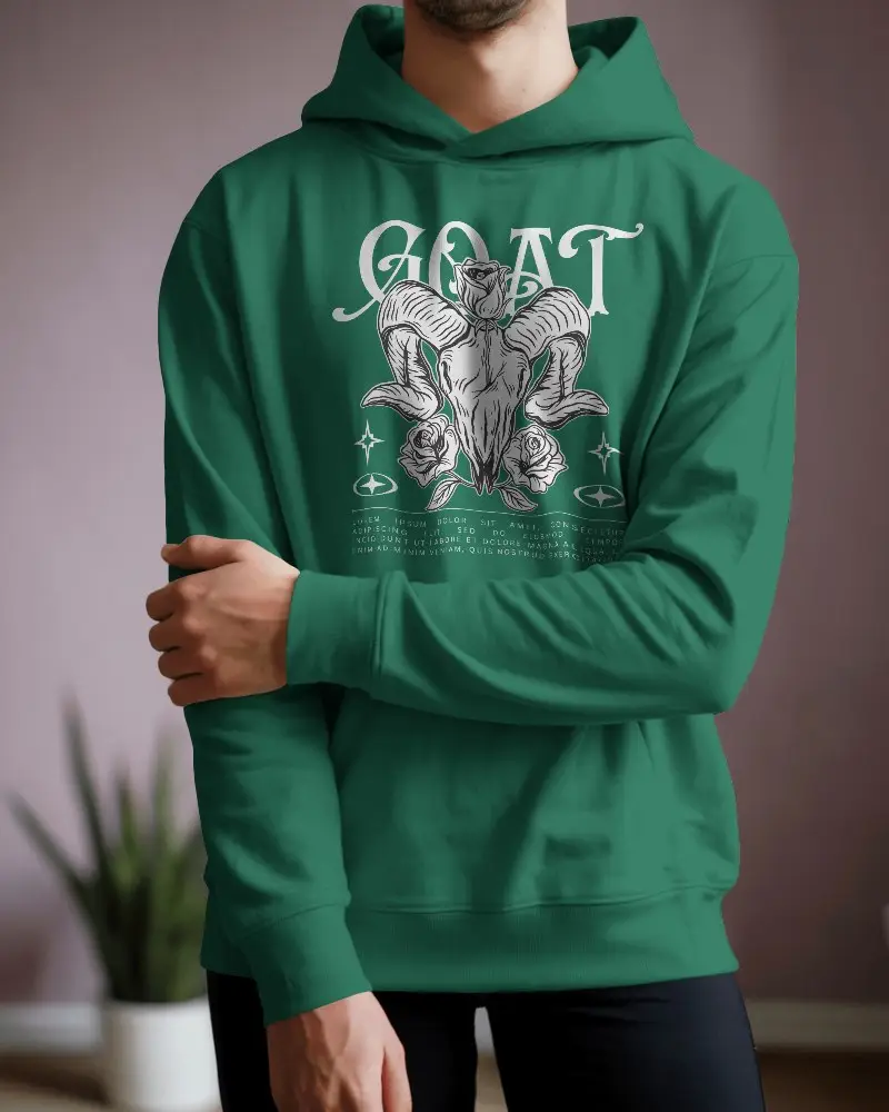 Realistic Hoodie Mockup Featuring Male Model In Cozy Indoor Space