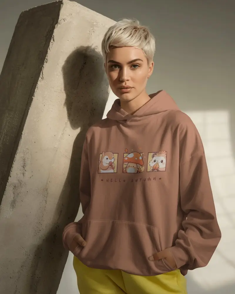 Fashion Forward Hoodie Mockup Casual Outfit Against Geometric Concrete Structure