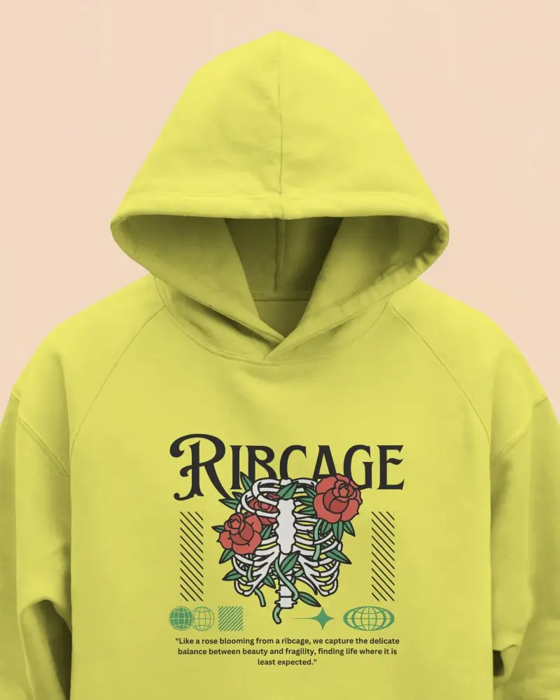 White Hoodie Mockup Front View Hood Up No Face Visible Centered Design On Chest Soft Peach Background Minimalist Style