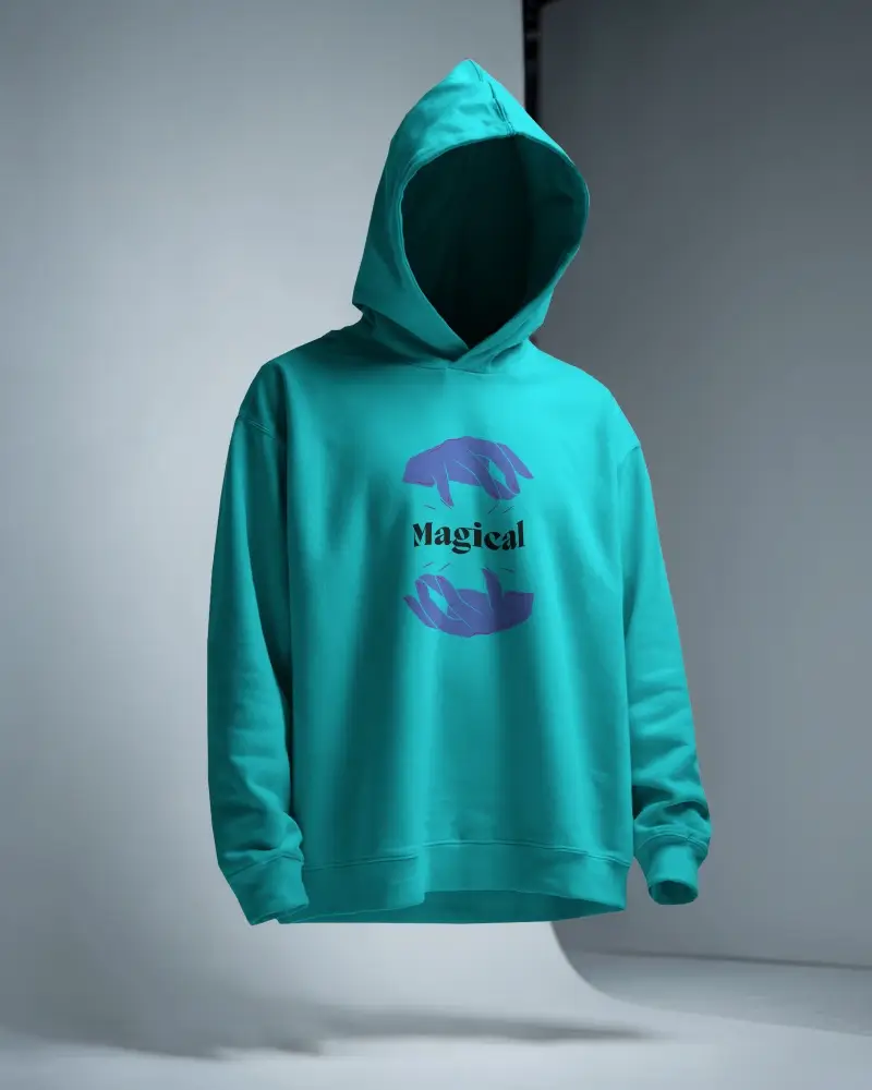 Minimal Floating Hoodie Mockup Front View Ghosted Style Clean Blue Studio Background Focus On Silhouette And Design
