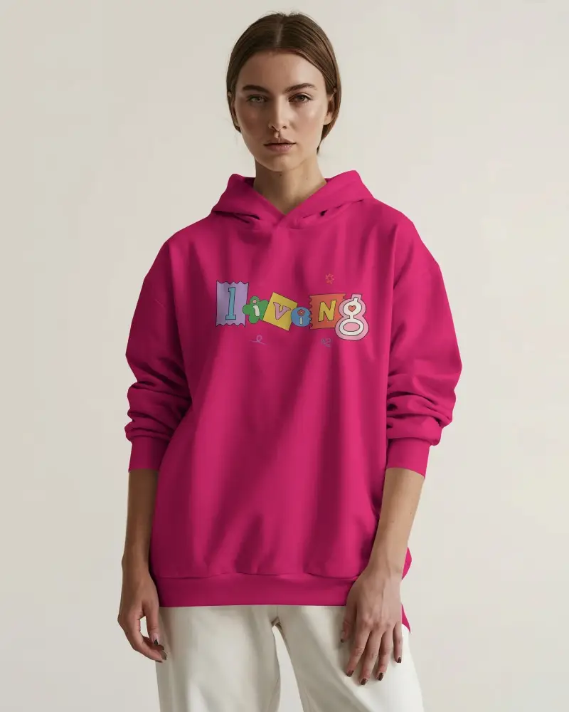 Clean Studio Hoodie Mockup Female Model Front View Neutral Background Casual Stance Minimal Style